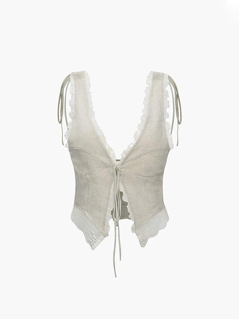 Haut Femme Bohème Dentelle Nœud - Style Romantique, Léger-Belle Rose Fashion-Bellerose Fashion