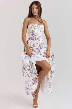Robe Longue Imprimé Floral Corsage Ajusté Bretelles Fines-Dresses-Belle Rose Fashion-Bellerose Fashion