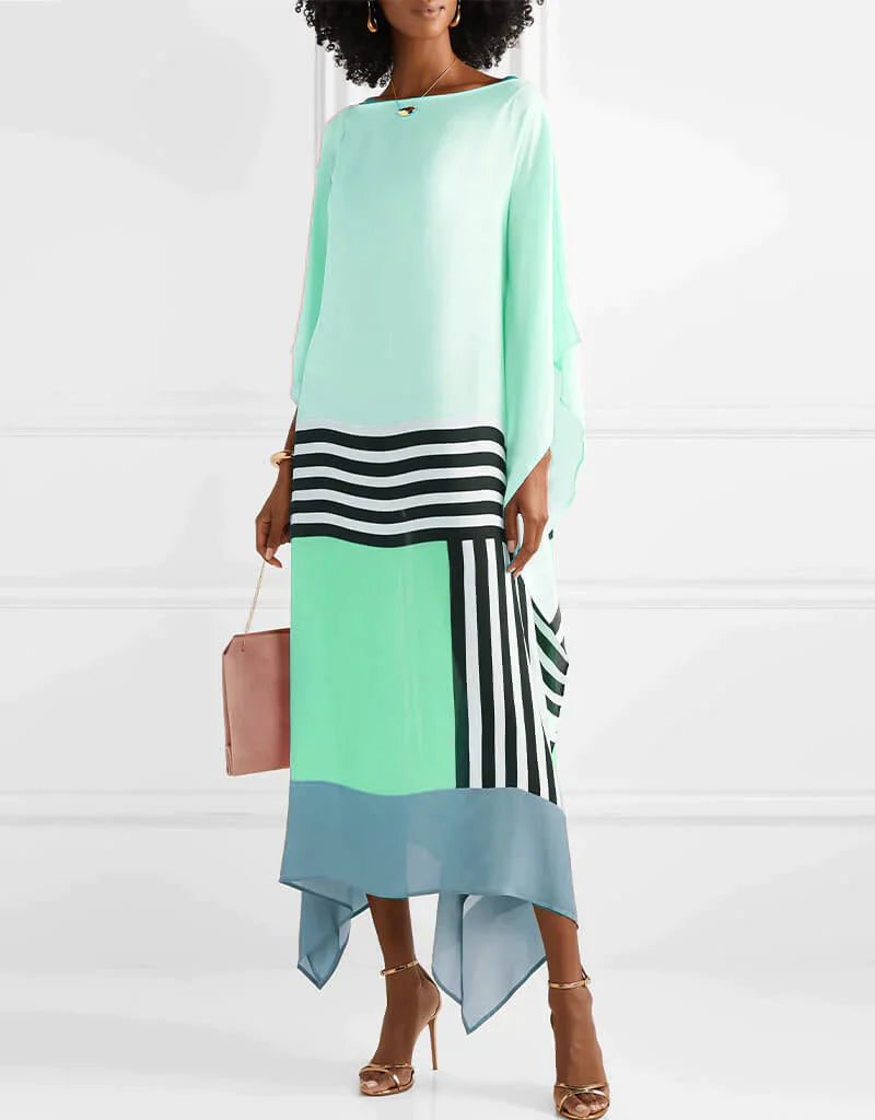 Robe Fluide Color-Block Asymétrique Manches Amples-Dresses-Belle Rose Fashion-Bleu Ciel-S-Bellerose Fashion