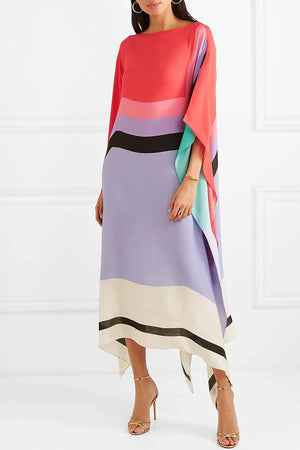 Robe Fluide Color-Block Asymétrique Manches Amples-Dresses-Belle Rose Fashion-Bellerose Fashion