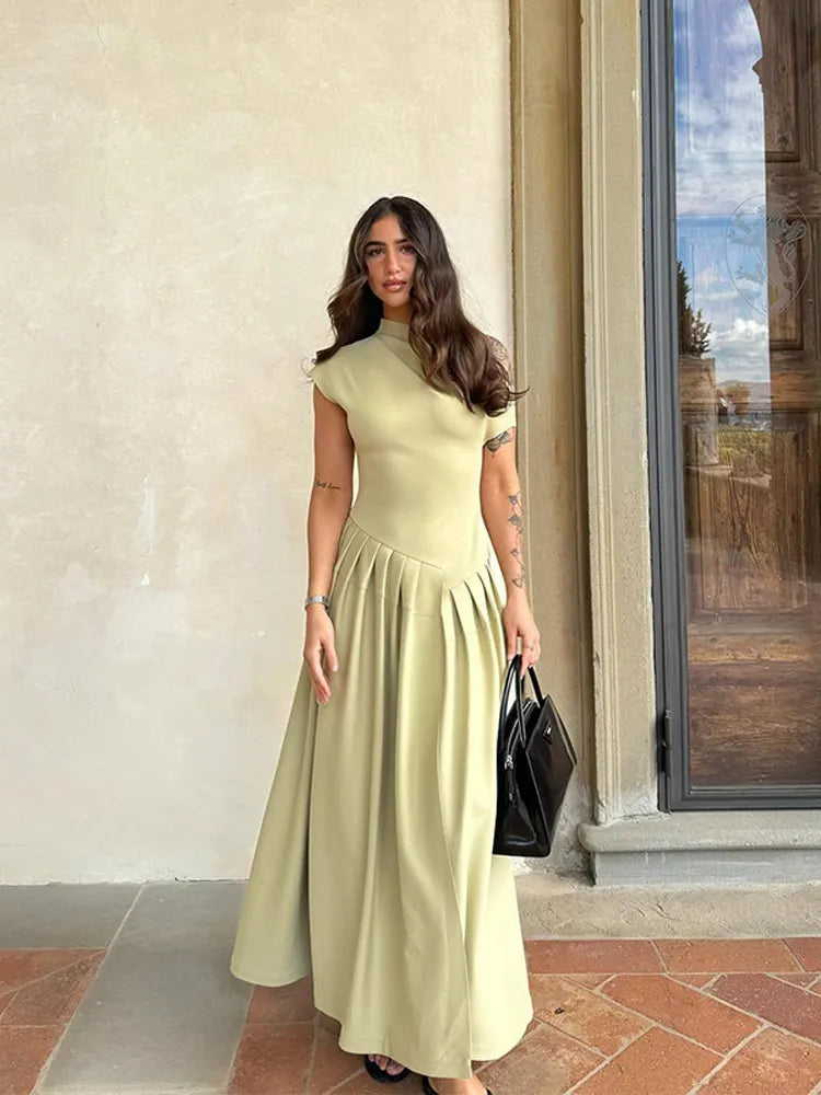 Robe Plissée Asymétrique - Élégance Moderne, Coupe Flatteuse-single ad-Belle Rose Fashion-Vert-S-Bellerose Fashion