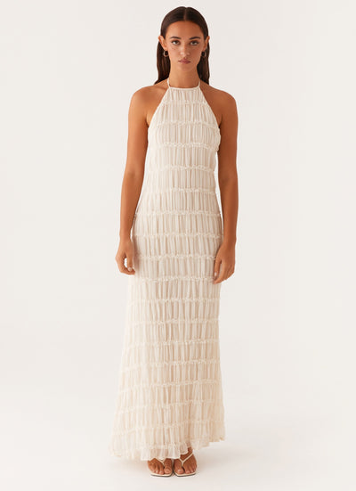Robe Maxi Texturée Élégante Col Halter