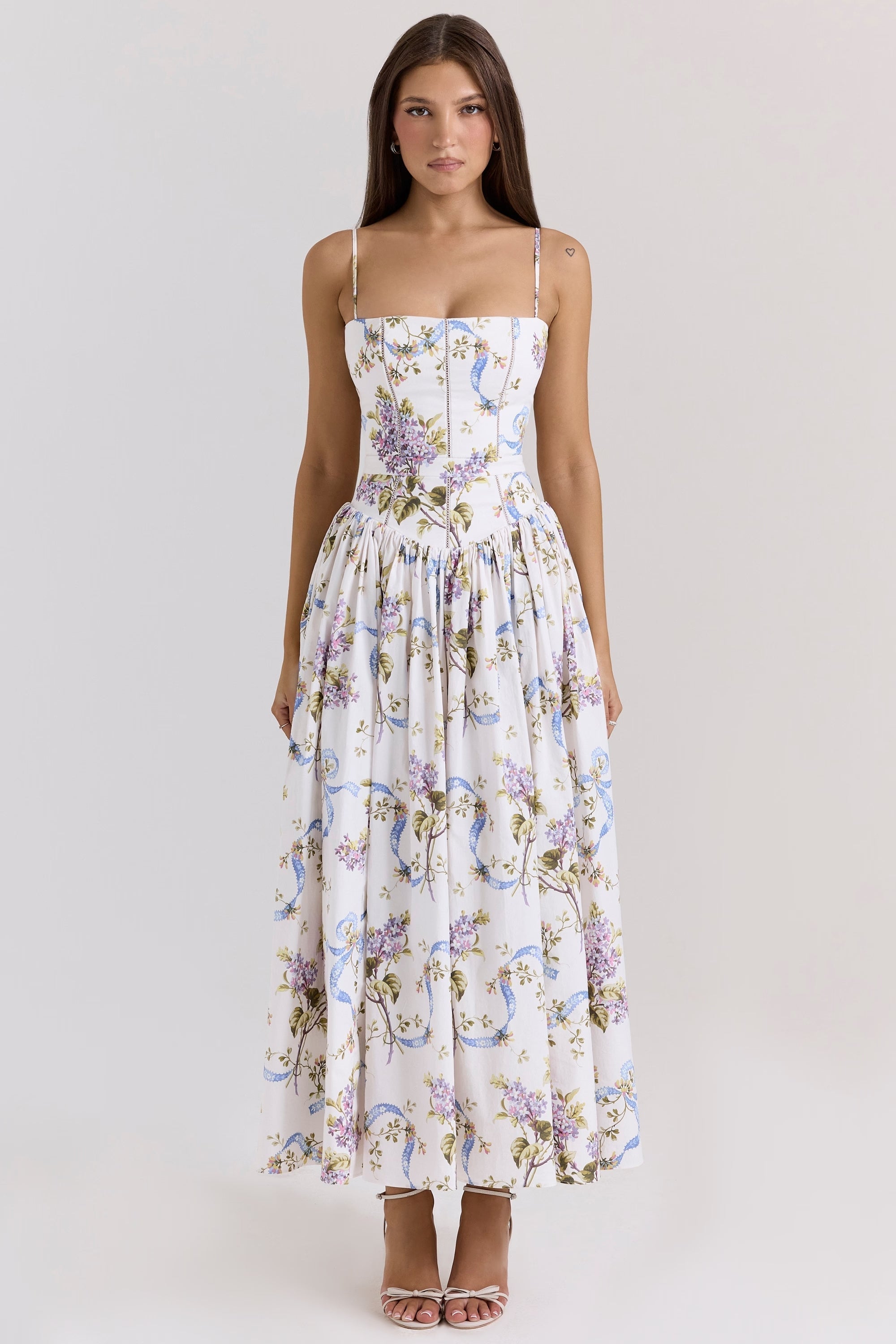 Robe Longue Imprimé Floral Corsage Ajusté Bretelles Fines-Dresses-Belle Rose Fashion-S-Bellerose Fashion