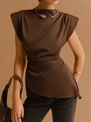 Haut Structuré Coupe Portefeuille Sans Manches-Tops-Belle Rose Fashion-Marron-XS-Bellerose Fashion