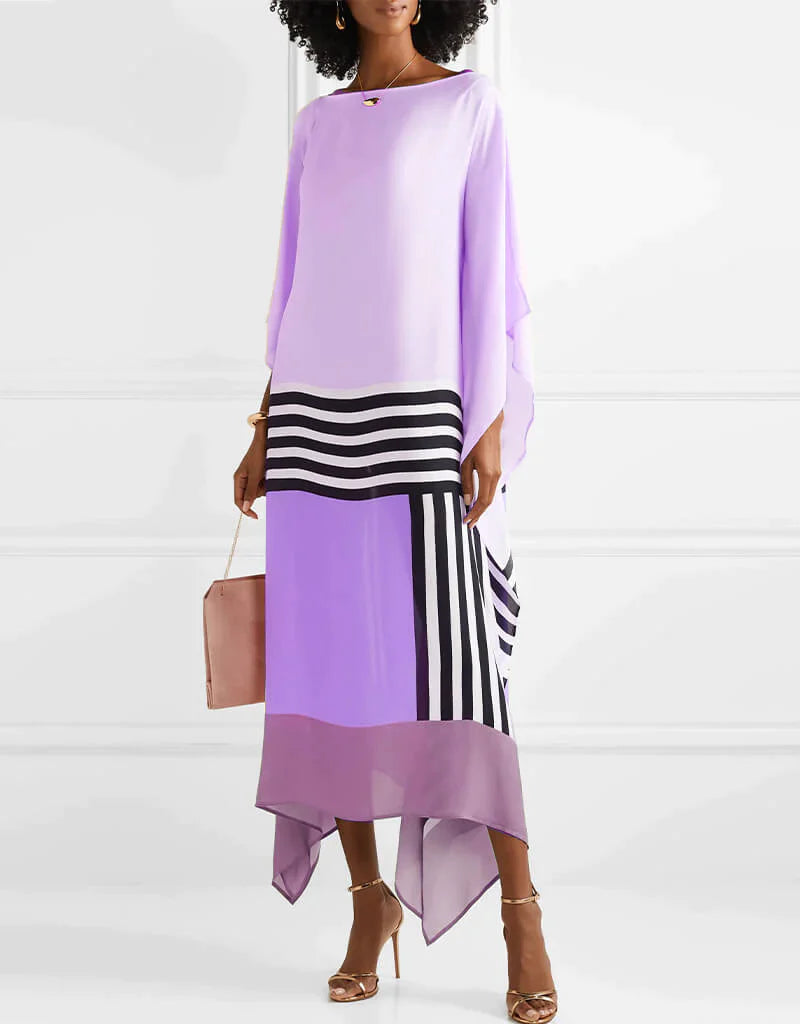 Robe Fluide Color-Block Asymétrique Manches Amples-Dresses-Belle Rose Fashion-Violet-S-Bellerose Fashion