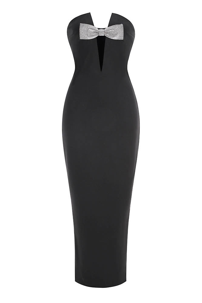 Robe de Soirée Strapless avec Nœud et Découpe Clé-Maxi Dresses-Belle Rose Fashion-Bellerose Fashion