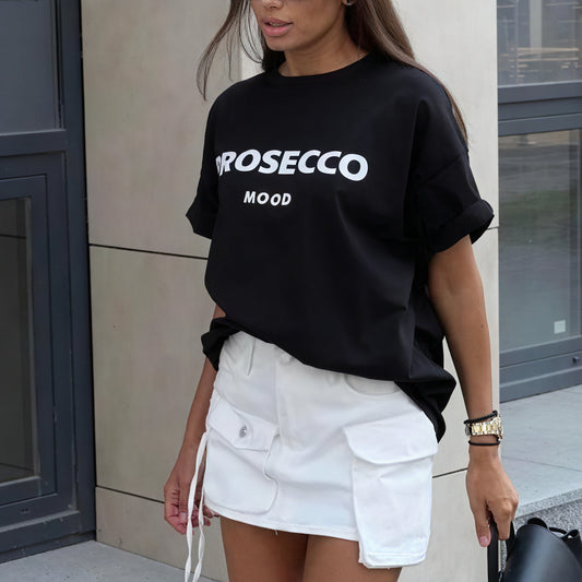 T-shirt Femme Graphique Prosecco Mood - Coupe Décontractée-Belle Rose Fashion-Noir-M-Bellerose Fashion