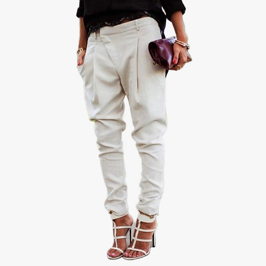 Pantalon Chic et Contemporain - Taille Haute, Coupe Taperée-Chino pants-Belle Rose Fashion-Blanc-34-Bellerose Fashion