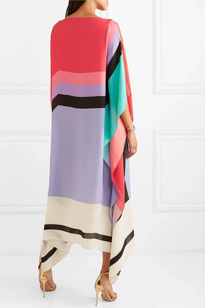 Robe Fluide Color-Block Asymétrique Manches Amples-Dresses-Belle Rose Fashion-Bellerose Fashion