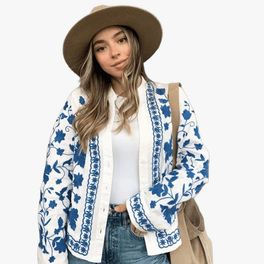 Veste Boho Élégante avec Broderies Florales-Women Cardigans-Belle Rose Fashion-Bleu-XS-Bellerose Fashion