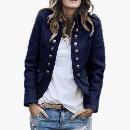 Veste militaire chic ajustée avec boutons métalliques-Women Jackets-Belle Rose Fashion-Bleu Foncé-S-Bellerose Fashion
