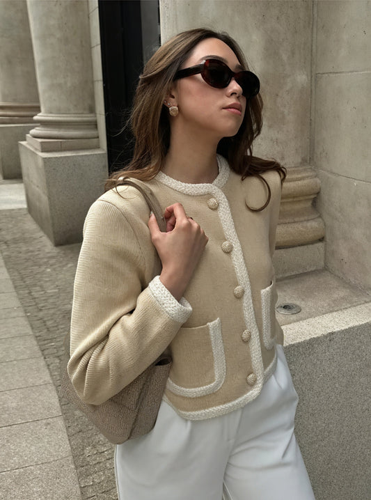 Cardigan Tricoté Femme - Détails Contrastés, Poches Avant-Falling for Autumn-Belle Rose Fashion-S-Bellerose Fashion