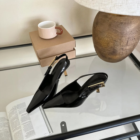 Slingback Pointu Élégant - Chaussures à Talon Aiguille, Bride Arrière Ajustable-Falling for Autumn-Belle Rose Fashion-Noir-3-Bellerose Fashion
