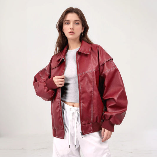 Vestes Femme Belle Rose: Oversize, Détails Contrastants, Chic-Belle Rose Fashion-Rouge-S-Bellerose Fashion