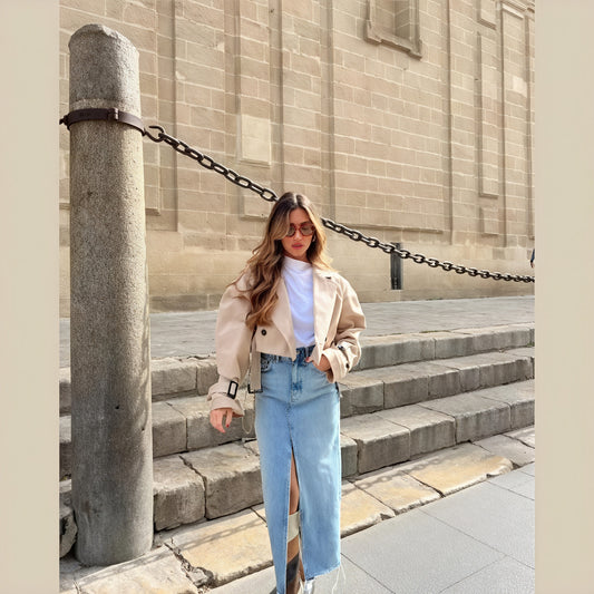 Veste Trench Cropped Femme - Double Boutonnage, Ceinture Ajustable-Jassen-Belle Rose Fashion-Bellerose Fashion