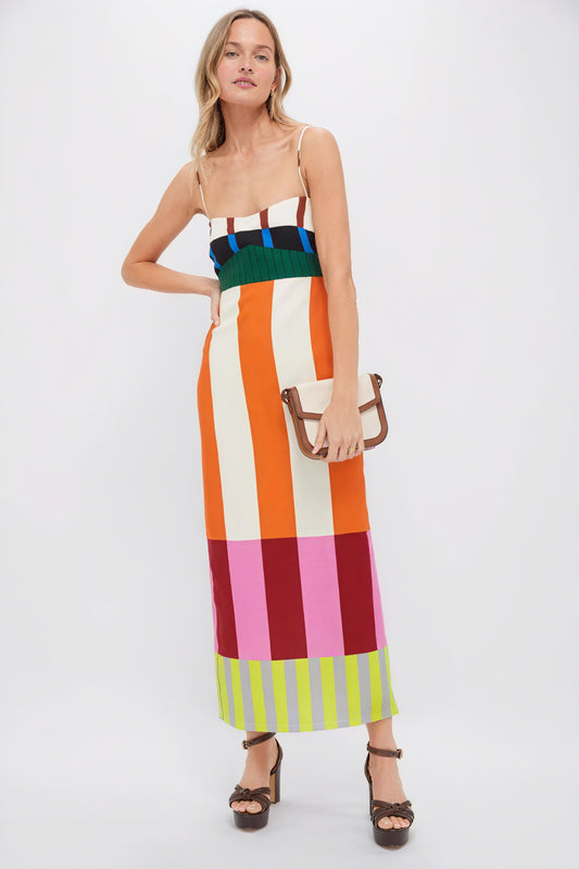 Robe Maxi Rayée Bretelles Spaghetti - Coupe Ajustée, Longueur Maxi-Maxi Dresses-Belle Rose Fashion-Multicolore-XS-Bellerose Fashion