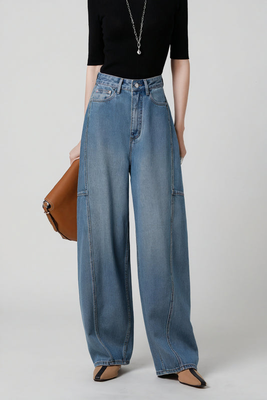 Jean Large Taille Haute Femme - Coupe Moderne, Denim Confortable-jeans-Belle Rose Fashion-Bleu-26-Bellerose Fashion