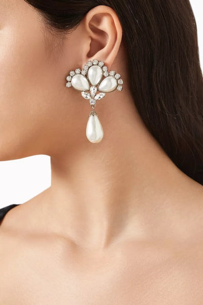 Boucles d'oreilles pendantes éclat cristal et perle