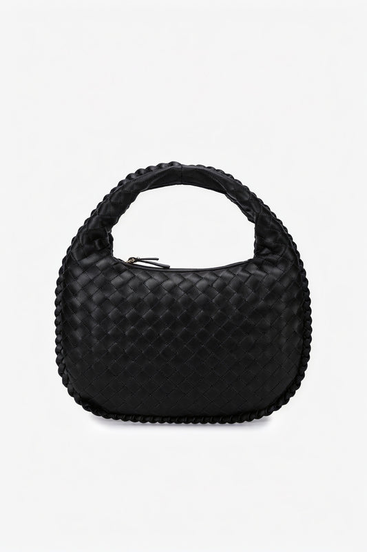 Sac à main tissé - Forme Croissant, Poignée Tressée-Bags-Belle Rose Fashion-Noir-Bellerose Fashion