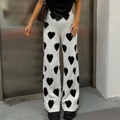Pantalon Tricot Cœur Taille Haute