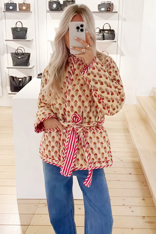 Veste Matelassée Florale Femme - Ceinture à Nouer, Réversible-Jackets-Belle Rose Fashion-Bellerose Fashion