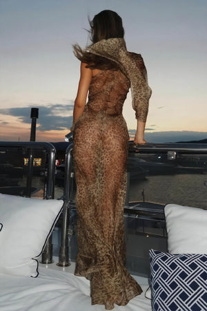 Robe Bohème à Épaule Dénudée Imprimé Animal-Maxi Dresses-Belle Rose Fashion-Bellerose Fashion