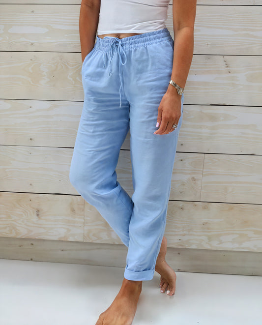Pantalon Coupe Décontractée Taille Cordon Poches Latérales-Pants-Belle Rose Fashion-Bleu-S-Bellerose Fashion
