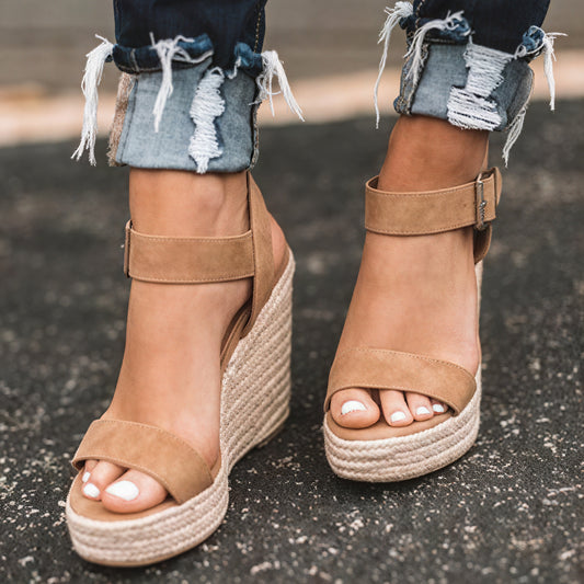 Sandales Compensées Femme – Talon Espadrille, Bride Cheville, Bout Ouvert, Style Élégant-82714-68f3783a-b027-4f83-882c-f98cdc7b19d2