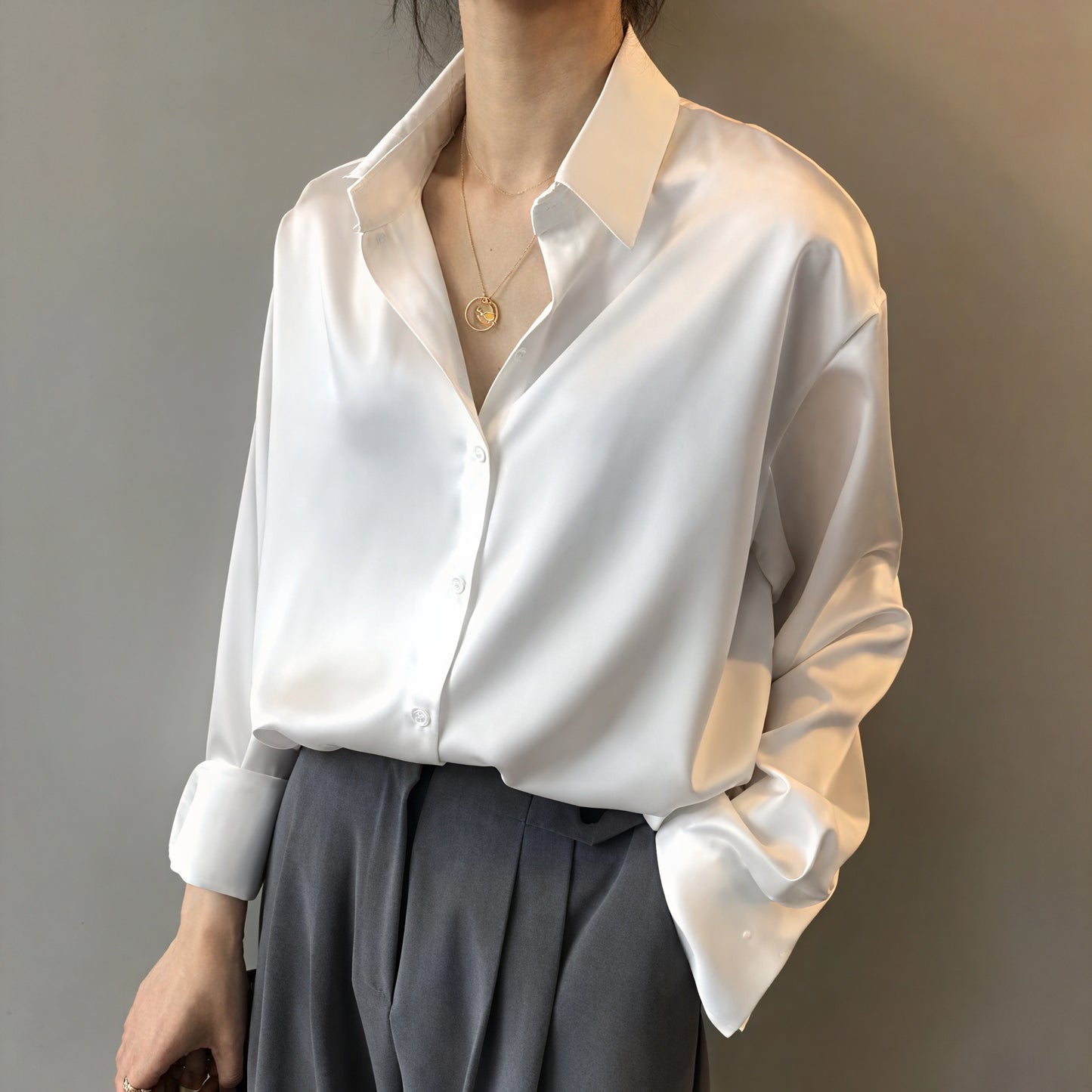 Haut Élégant Manches Longues Coupe Décontractée-Belle Rose Fashion-Blanc-S-Bellerose Fashion