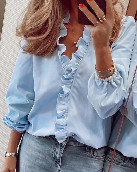 Blouse Manches Longues Volants Féminine Élégante-Belle Rose Fashion-Bleu-XS-Bellerose Fashion