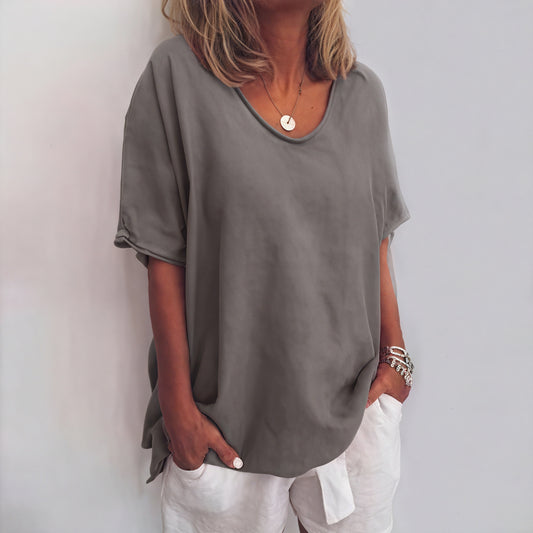 Haut Coupe Décontractée Manches Courtes-Belle Rose Fashion-Gris Foncé-S-Bellerose Fashion