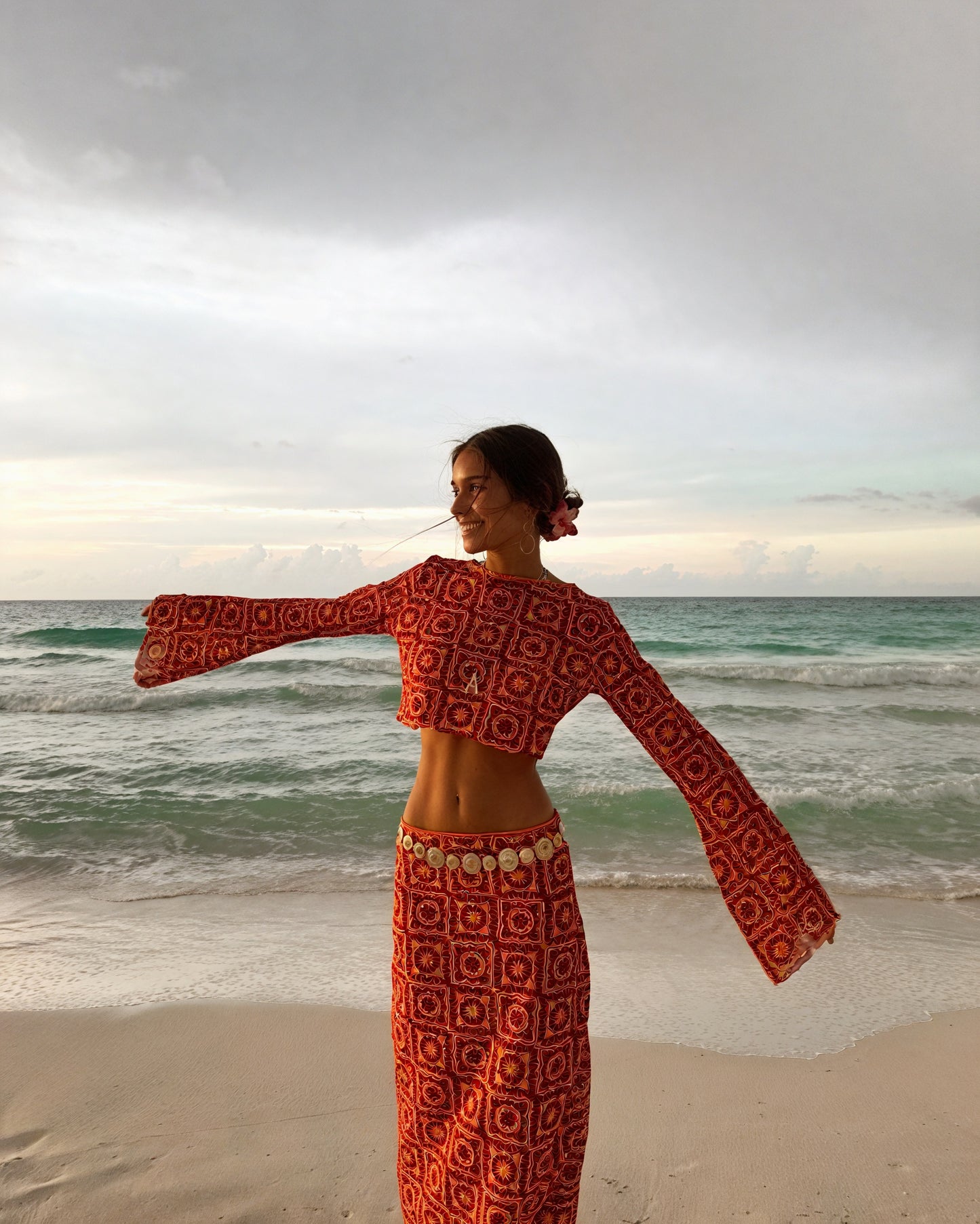 Ensemble Deux Pièces Femme – Crochet Bicolore, Haut Court Manches Longues, Taille Haute, Style Bohème, Belle Rose Fashion-83575-09c8f78b-d32b-4f59-9e9a-70de66d66c28