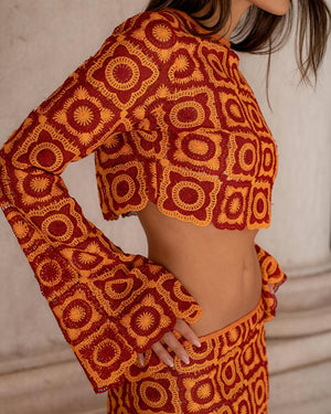 Ensemble Deux Pièces Femme – Crochet Bicolore, Haut Court Manches Longues, Taille Haute, Style Bohème, Belle Rose Fashion-83575-a975f390-775b-41d6-bedf-c7a62914b777