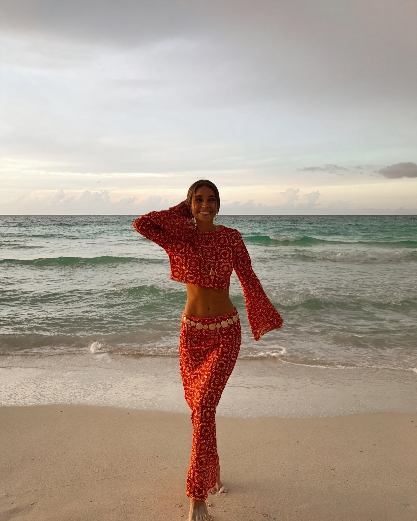 Ensemble Deux Pièces Femme – Crochet Bicolore, Haut Court Manches Longues, Taille Haute, Style Bohème, Belle Rose Fashion-83575-b156363d-2fd4-4f99-8f16-c89abd89364d