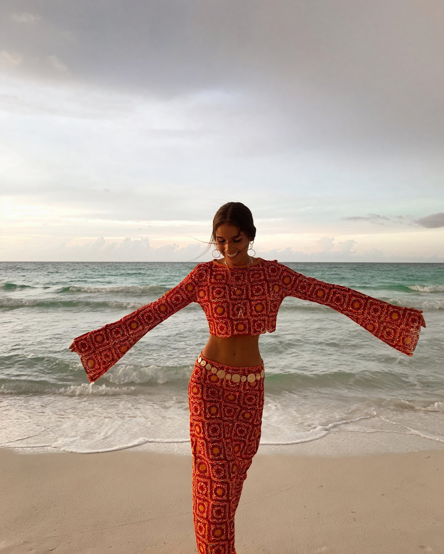 Ensemble Deux Pièces Femme – Crochet Bicolore, Haut Court Manches Longues, Taille Haute, Style Bohème, Belle Rose Fashion-83575-c5ef93ce-2367-41e4-898c-50b3960a4224