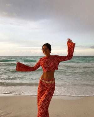 Ensemble Deux Pièces Femme – Crochet Bicolore, Haut Court Manches Longues, Taille Haute, Style Bohème, Belle Rose Fashion-83575-5a6383fd-7e8b-49a2-85be-61e2b3c2b7f3