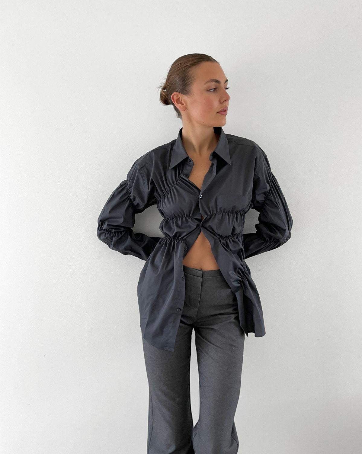 Chemise Boutonnée Femme – Taille Froncée, Manches Bouffantes, Élégante-83304-9fa3686e-fd2c-402f-bea0-5b1cf9b69c28