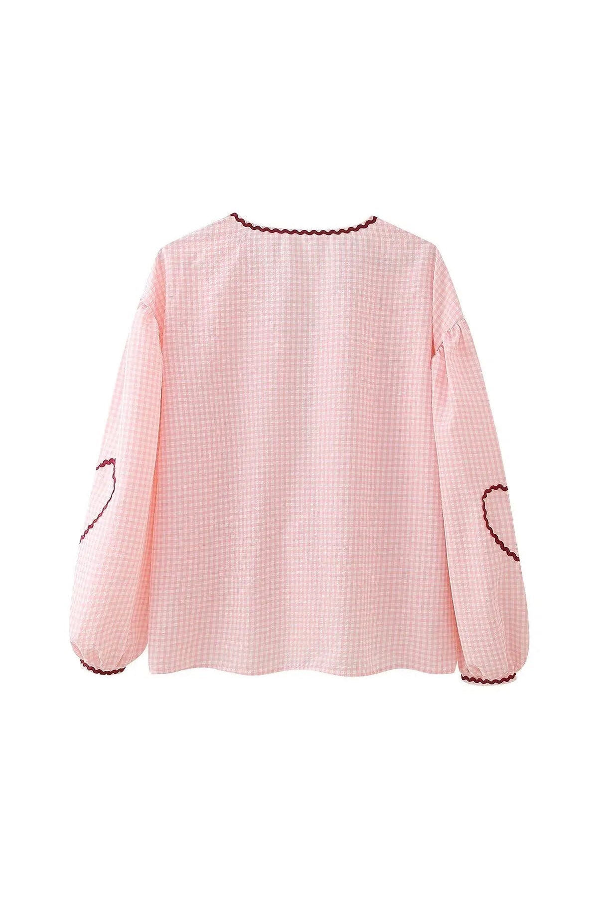 Chemisier Femme Gingham – Manches Longues, Poches Cœur, Nœud Papillon, Bordure Rouge-83307-a38bebf3-5b55-422e-9034-81a13e253715