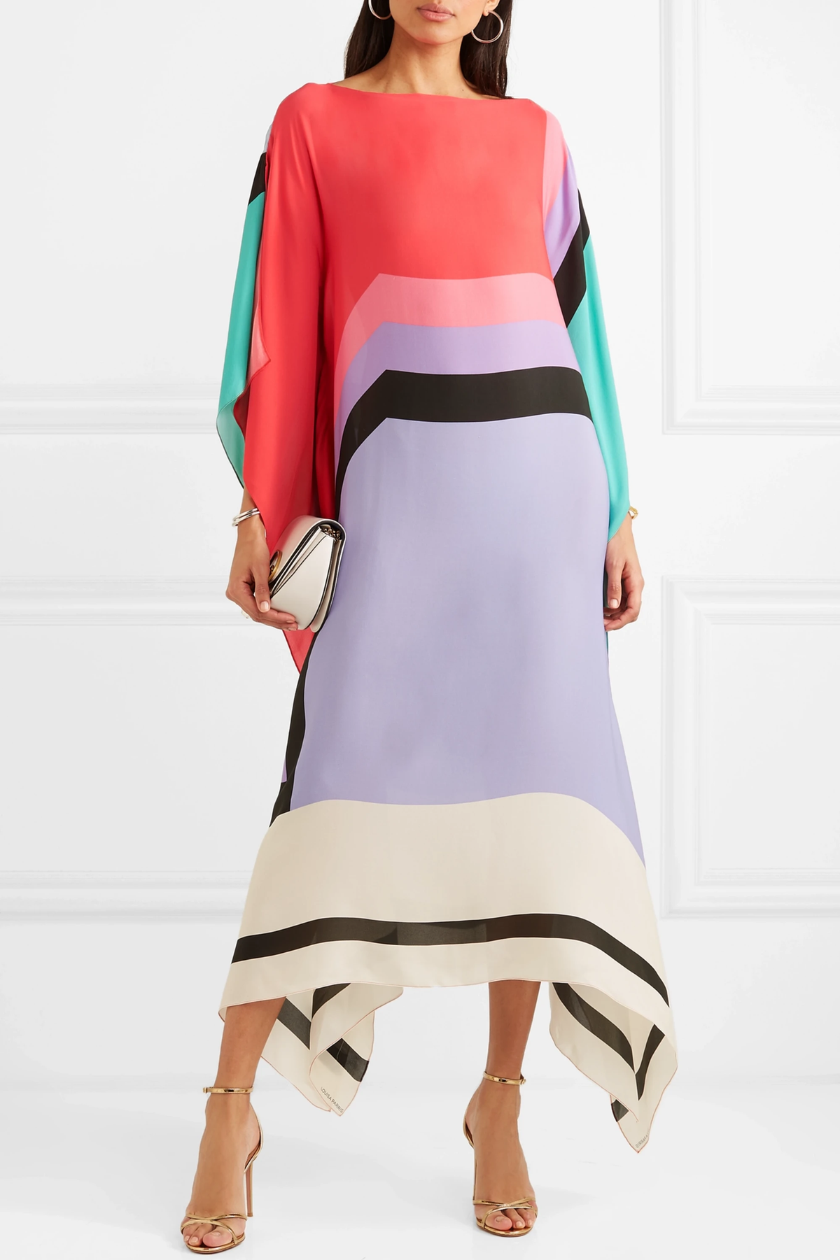 Robe Fluide Color-Block Asymétrique Manches Amples-Dresses-Belle Rose Fashion-Rouge-S-Bellerose Fashion