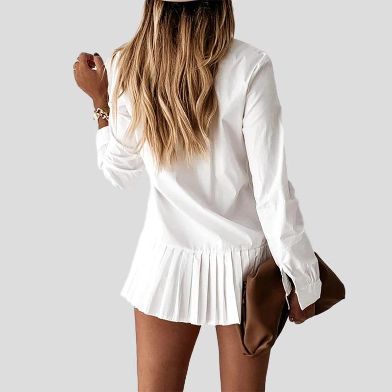 Robe Chemise Plissée Femme - Manches Longues, Style Classique-Old Money Style-Belle Rose Fashion-Bellerose Fashion