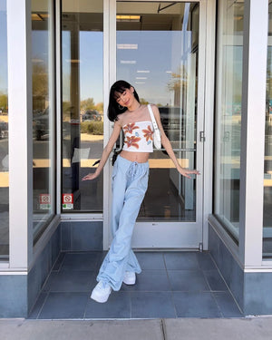 Haut Court Fleuri Bohème - Tube Top sans Bretelles, Imprimé Lys et Papillons-Shirts & Tops-Belle Rose Fashion-Bellerose Fashion