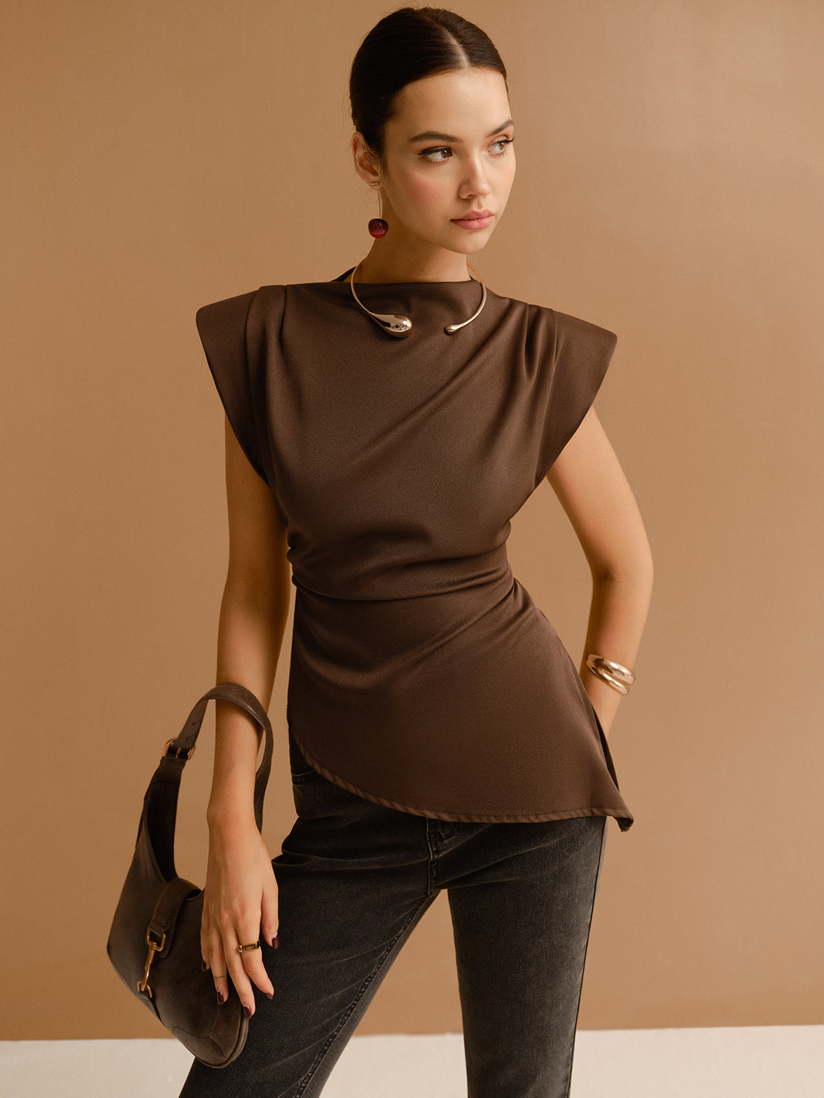 Haut Structuré Coupe Portefeuille Sans Manches-Tops-Belle Rose Fashion-Bellerose Fashion