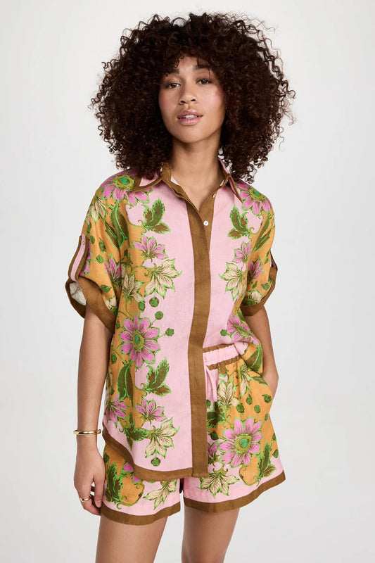 Chemisier Femme Bohème Fleuri Manches Courtes Coupe Décontractée-Short Sets-Belle Rose Fashion-Multicolore-S-Bellerose Fashion