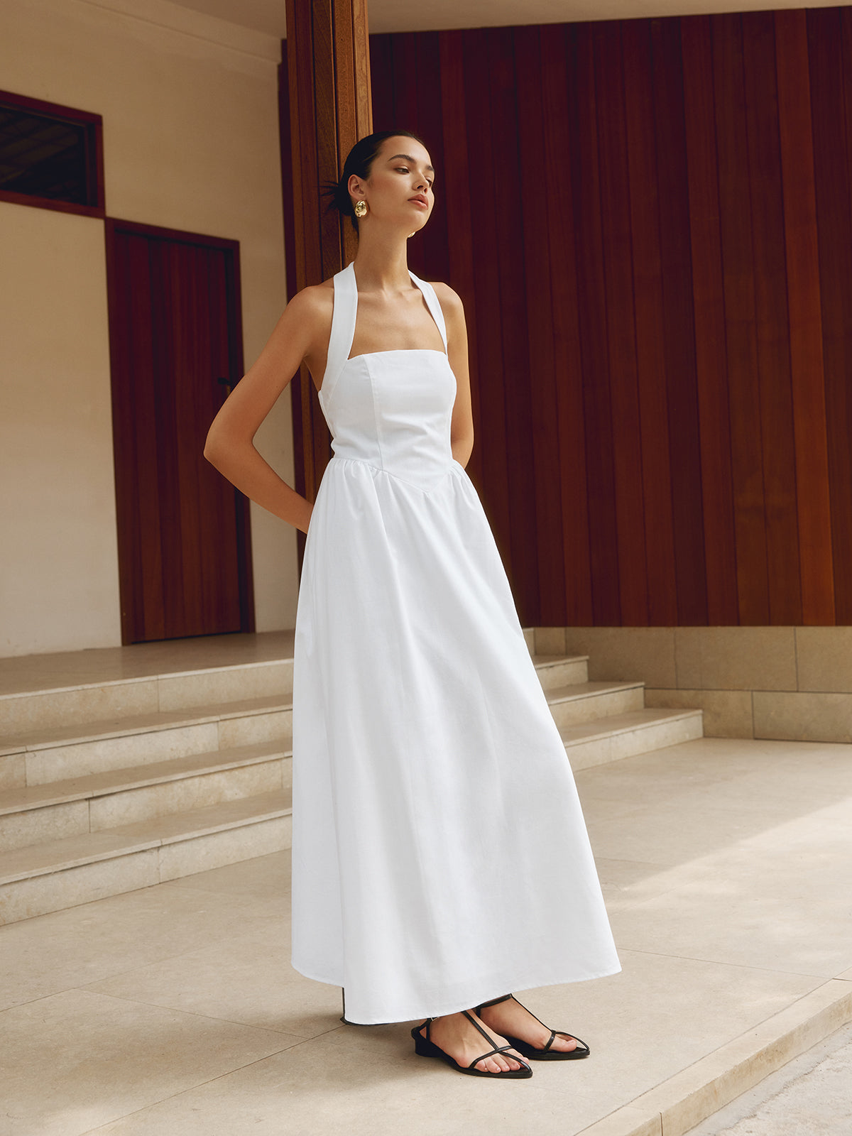 Robe Halter Femme - Coupe A-Line, Longueur Maxi/Midi-Old Money Style-Belle Rose Fashion-Bellerose Fashion