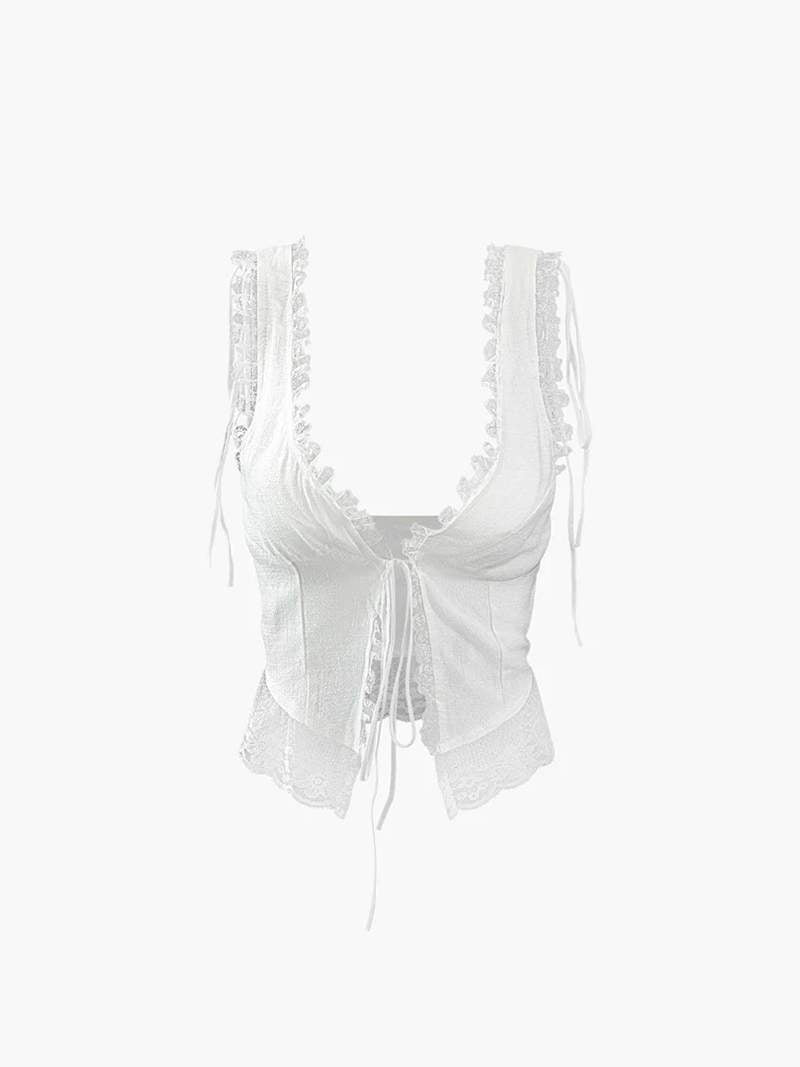 Haut Femme Bohème Dentelle Nœud - Style Romantique, Léger-Belle Rose Fashion-Bellerose Fashion