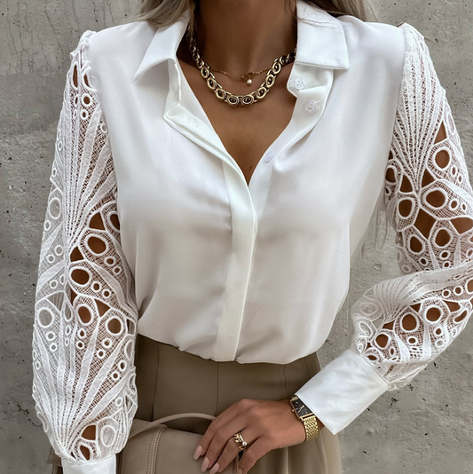 Blouse Femme Manches Dentelle Découpée - Élégante et Moderne-Blouses-Belle Rose Fashion-Blanc-S-Bellerose Fashion