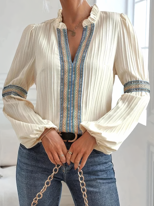 Blouse Femme Bohème Chic Broderie Manches Bouffantes-Belle Rose Fashion-S-Bellerose Fashion