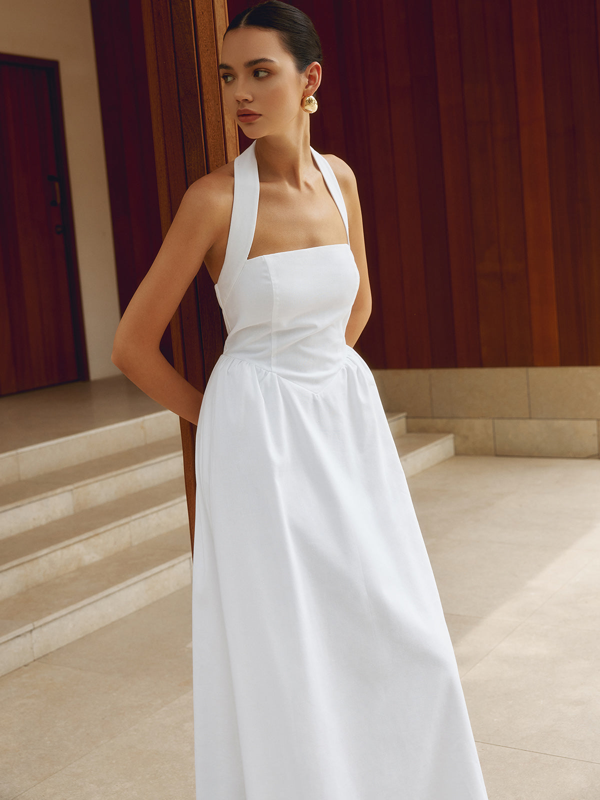 Robe Halter Femme - Coupe A-Line, Longueur Maxi/Midi-Old Money Style-Belle Rose Fashion-Bellerose Fashion