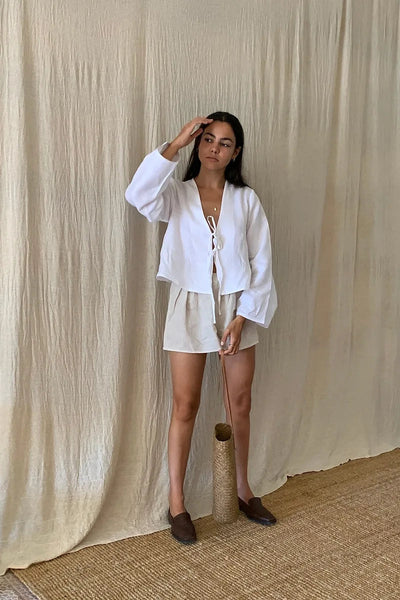 Ensemble Deux Pièces Lin – Haut Noué & Short Élastique